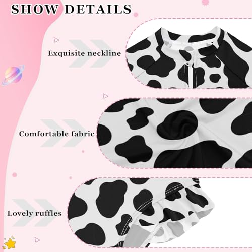 Girls Long Sleeve Swimsuit Cow Print One Piece Bathing Suit Zipper UPF 50+ Rashguard Swimwear 3-12Y4