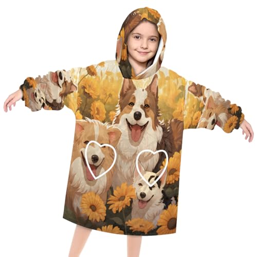 Pardick Wearable Blanket Hoodie for Kids, Shaggy Dog Fleece Sweatshirt Blanket Oversized Blanket Sweatshirt with Pocket Flannel Warm Hooded Blanket 6-10 Year Old Girl Boy Gift, One Size