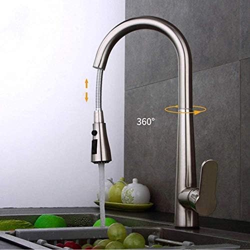 Rubinetti da Cucina Rubinetto Nichel Spazzolato/Cromo Rubinetto da Cucina Miscelatore monoforo per lavabo Miscelatore per lavabo con doccetta Estraibile Alta e Calda/Fredda