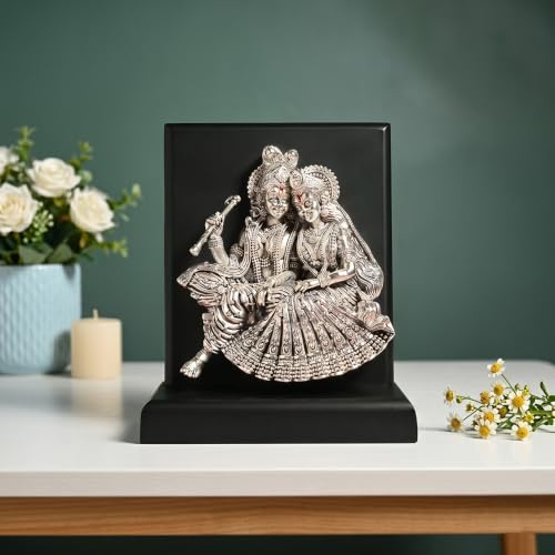 Image of Pure 999 Silver-Plated Radha Krishna Idol | Auspicious Spiritual Gift for Wedding, Anniversary, Housewarming, Puja & Home Temple Decor | Grih Pravesh and Pooja Ghar Gift