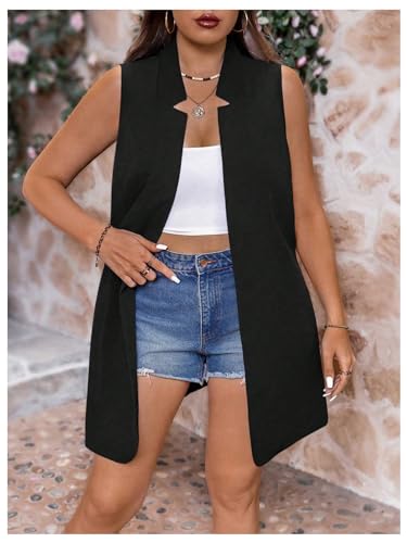 GORGLITTER Women's Plus Size Sleeveless Blazer Vest Open Front Notch V Neck Dressy Office Work Fashion Vest Tops4