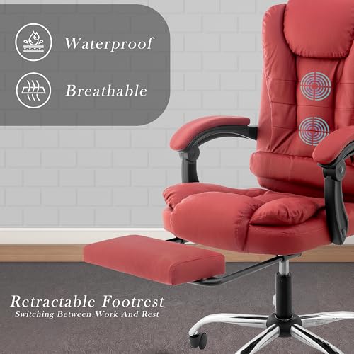 Image of Italia Leatherette Office Chair for Work | Boss Chair, Luxurious Cushioned Arms & Seat, 2 Point Back Massager, Adjustable Leg Rest, Heavy Duty Metal Base (Burgundy)