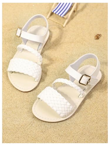 Image of GORGLITTER Girl's Leather Ankle Strap Flat Sandals Dressy Braided Round Open Toe Summer Vacation Beach Cute Sandals 2025