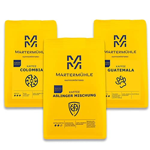 Martermühle Kaffeebohnen Probierset 3x250g mittelkräftig/kräftig I Arabica I Ganze Kaffee-Bohnen schonend geröstet, säurearm (39/43/61) Cover