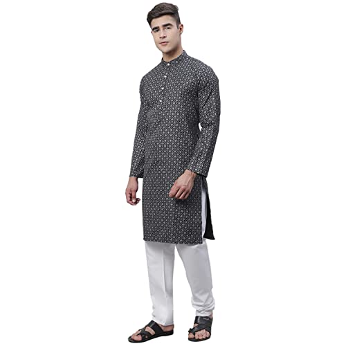Sojanya (Since 1958 Men'S Cotton Linen Blue Foil Printed Kurta And White Pyjama Set4