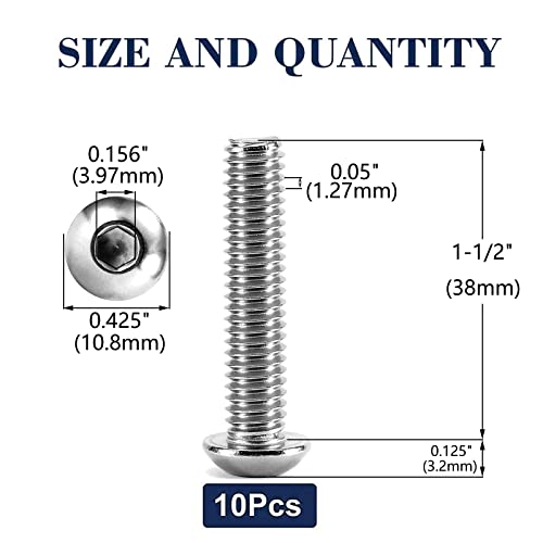 Image of 1 /4-20 x 1-1 /2 inch Button Head Socket Cap Bolts Screws, 10Pcs 304 Stainless Steel 18-8, Allen Hex Drive, Bright Finish by SG TZH(with Hex Spanner)
