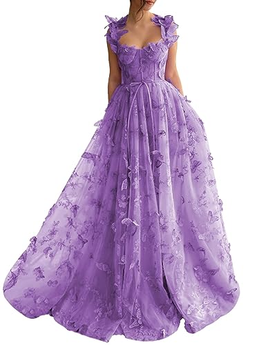 Robe de soirée tulle 3D dentelle bretelles robe de bal fente