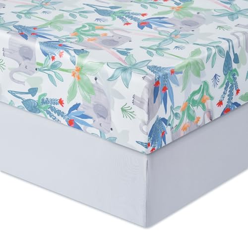 Image of TILLYOU Baby Crib Sheets for Boys Girls, Super Soft Toddler Bed Sheets, 2 Pack Sheets for Standard Crib Mattress 28x52in, Rainforest Elephant