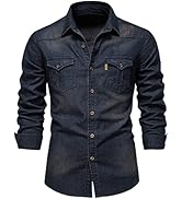 Denim Jacket Men Long Sleeve Vintage Shirt Button Down Jean Shirt Spring Shacket Slim Fit Cowboy ...