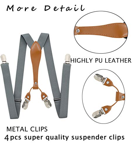 Jiaqee Suspenders Bowtie Set X-Back Suspender For Men With Bow Tie Elastic 1" Wide Band (001-Dgrey) #TOP3