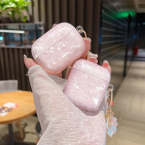 Image of OTOPO for Cute Airpods 2nd /1st Generation Case Girl Women with Cleaner Kit, Glitter Shell Pattern Apple iPods 2 /1 Gen Protective Cover Skin with Pearl Shell Keychain, Pink