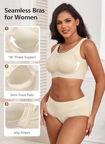Image of Xcutting Lace Women's Seamless No Underwire Bra Soft Wireless Comfort Bralettes Full Coverage Bralette Everyday T-Shirt Bra