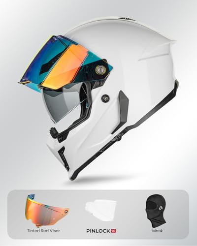 Image of ILM Motorcycle Helmets for Adult Men Women Full Face DOT ECE Powersports Dual Visor Street Racing Helmet with Pinlock Cascos para Motos Model MF509 (Whites, S)
