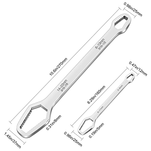Zuzuan Universal Wrench,3-17Mm & 8-22Mm Universal Torx Wrench, Double-Ended Self-Tightening Adjustable All In One Wrench Tool Silver（2 Pcs） #TOP6