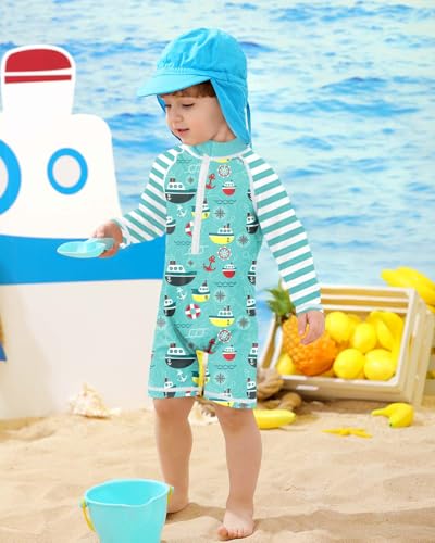 Image of BesserBay Baby Boy Swimsuit UPF 50+ Zip Front Long Sleeve Snaps Bottom One Piece Rash Guard 0-36 Months