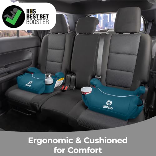 Image of Diono Solana, No Latch, Pack of 2 Backless Booster Car Seats, Lightweight, Machine Washable Covers, Cup Holders, Blue Razz Ice