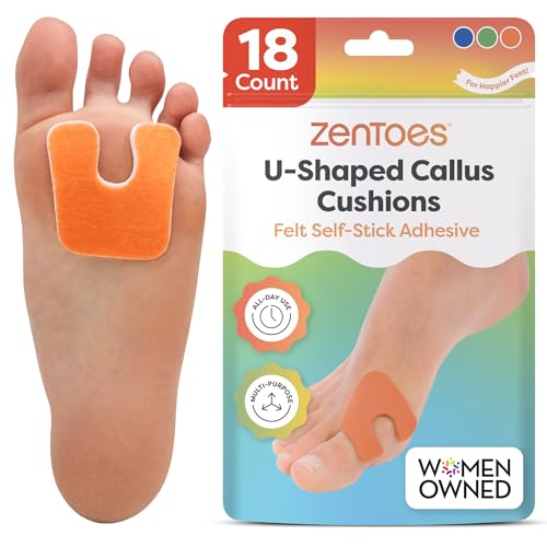 Image of ZenToes U-Shaped Felt Callus Pads, Self-Stick Cushions, 18 Count | Thick padding offloads pressure from that one stubborn spot, stays put all day. Trim to fit, latex-free