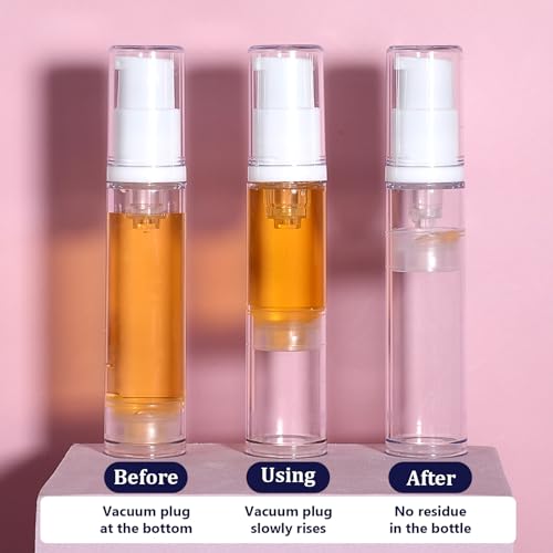 4 Pcs Refillable Clear Travel Airless Pump Container - Vacuum Cosmetic Press Pump Bottle for DIY Foundation Gel Lotion Moisturiser Shampoo Toiletry (10ml)3