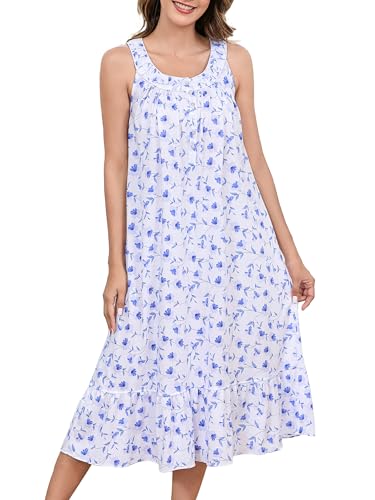 Image of IZZY + TOBY 100% Cotton Nightgowns for Women Soft Ladies Gowns Sleepwear Long Sleeveless Nightgown