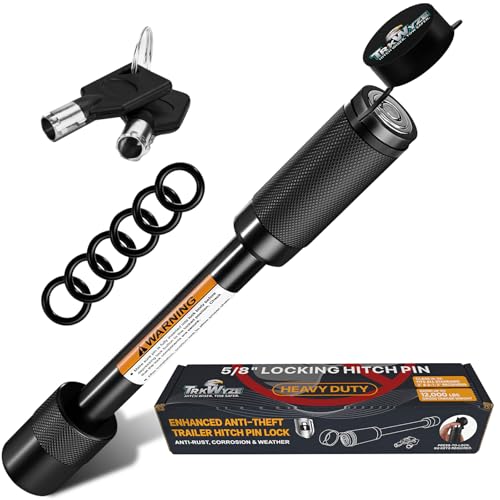 Locking Hitch Pin Set, Keyed Alike, Rust-Resistant Hitch Pin Lock, Push-to-Lock, 3-1/2' Span Hitch Lock for 2” & 2-1/2” Receivers, Pick-Resistant Barrel Keys, for Secure Towing (2-Pack) (1, Black)