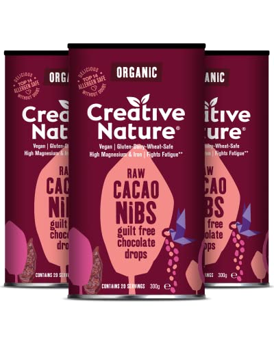 Cacao Nibs 900g | Creative Nature Organic Cacao Nibs | Vegan Chocolate Alternative | Natural & Raw Cacao Nibs | Gluten Free, Dairy Free, Nut Free | 3 x 300g