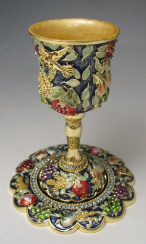 Stunning Beautiful Jeweled Kiddush Cup Seven Fruits with Swarovski Crystals.