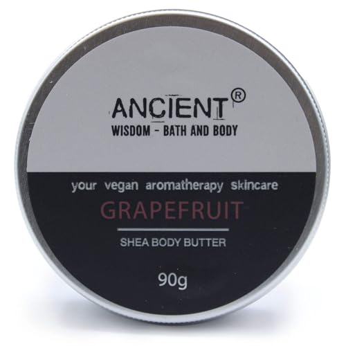 Mantequilla corporal de karité para aromaterapia, 90 g, pomelo, hecha a mano en el Reino Unido, aceites esenciales infundidos, hidratación profunda y nutrición, vegana, libre de crueldad, sin