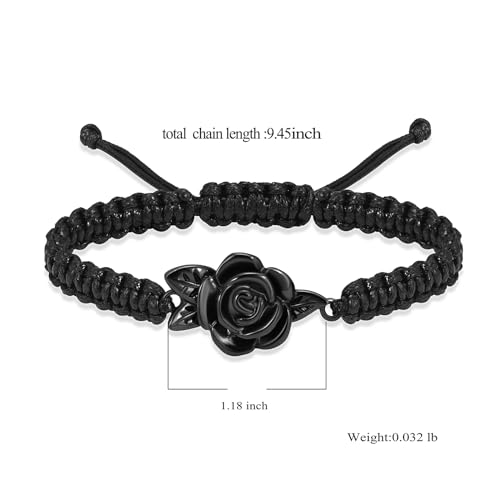 Image of Imrsanl Rose Flower Urn Bracelet for Ashes Cremation Memorial Jewelry of Loved Ones Adjustable Braided Rope Ashes Bracelet Funeral Keepsake for Women