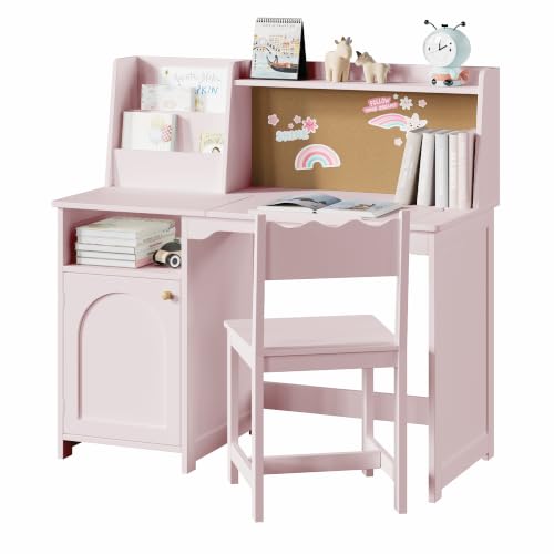 Image of Treocho Kids Study Desk and Chair Set with Tiltable Desktop for 5-12