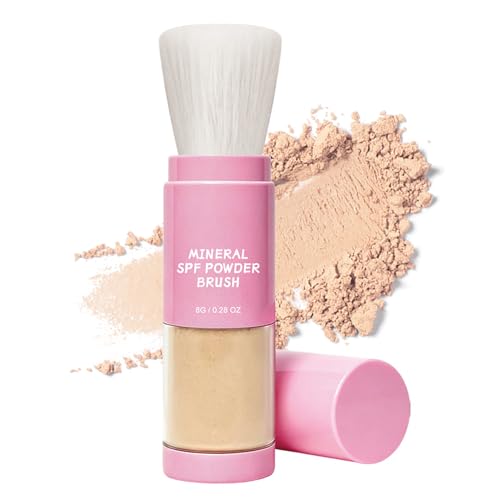Mineral Sunscreen Setting Powder, SPF 50 - Polvo de fijación solar con cepillo, control de aceite y polvo suelto mate, resistente al agua, acabado ligero y transpirable, adecuado para todos los tipos