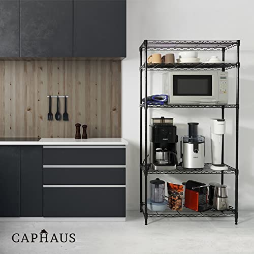 Caphaus Nsf Adjustable Height Wire Shelving Unit W/Liner, Basement Storage Shelving, Metal Steel Storage Shelves, Garage Shelving Storage Organizer, Utility Shelf, 4-Tier W/Wheels W/Liners, Black #TOP7