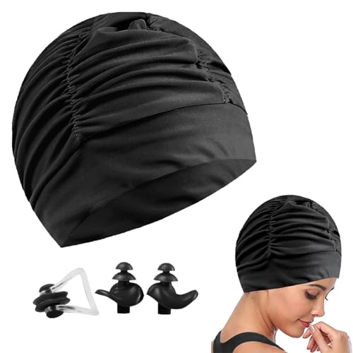 Cuffia Piscina Donna e Uomo,Cuffia PiscinaBambini CuffieNuoto,Cuffia da Nuoto per Capelli Lunghi,Unisex Adulto Cappello da Nuoto Uomo e Donna,CuffiaPiscina per Adulti con Capelli Lunghi (Nero)