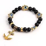 Longitud: 18 cm. Zuiaidess Pulsera De Piedra Brazaletes Muñequera Handmade Vintage Pulseras De Piedra Natural Ancla Colgante Brazalete Elástico Decorativo para Hombres Y Mujeres Personalidad De La Moda Retro Joyas