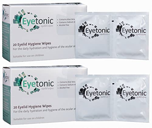 2 Boxes Eyetonic Eyelid Wipes with Aloe Vera 20 Wipes per Box (40)