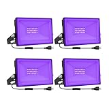 Onforu 4 Pack 15W UV LED Black Lights, Ultraviolet Outdoor Flood Light, IP66 Waterproof with Plug for Dance Party, Stage Lighting, Glow in the Dark, Aquarium, Body Paint, Fluorescent Poster, Neon Glow