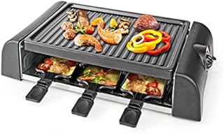 Ex-Pro Electric Raclette Gourmet Grill, 6 Person Indoor Non-Stick Tabletop Cooker, Removable Hot Plate, Adjustable Thermostat, with 6 x Mini Cheese Pans & Spatulas, 1000W