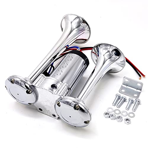 Bocina de aire comprimido para coche de doble tubo y 12V con sonido potente cromado 4