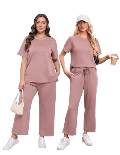 Image of XIEERDUO Women's Side Slit Lounge Sets 2026 Fashion 2 Piece Travel Outfits Cozy Loungewear Wide Leg Tracksuits S-3XL