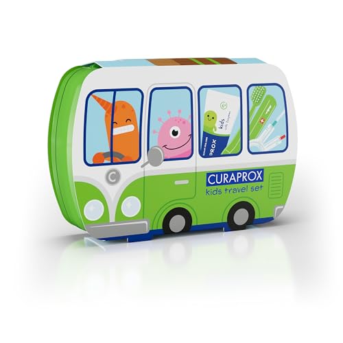 Set de voyage Curaprox Kids vert idéal pour les vacances et sorties scolaires de vos enfants