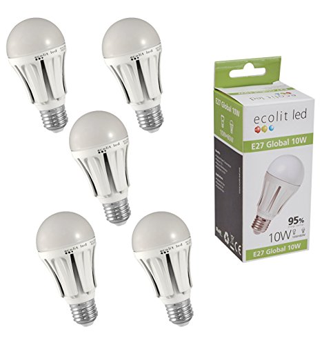 Confezione da 5 ECOLIT® E27 10W luminoso 850 Lumen...
