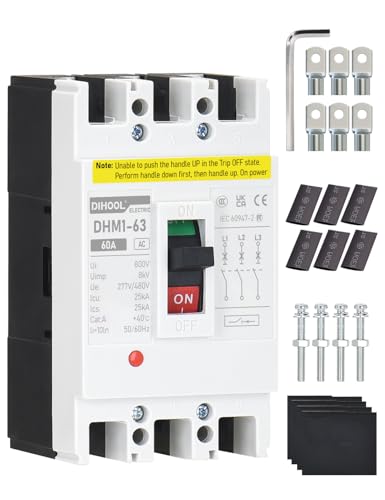 DIHOOL Industrial Miniature Circuit Breaker 3 Pole 60 Amp 277/480V AC, Thermal Magnetic Trip,AC Disconnect Switch MCB