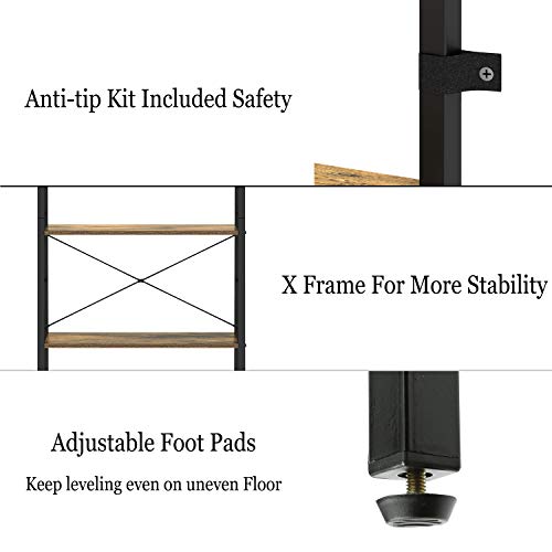 Yusong Ladder Shelf,Industrial 5-Tier Bookshelf,Free Standing Bookcase,Utility Organizer Shelves For Plant Flower,Wood Look Accent Furniture With Metal Frame For Home Office,Rustic Brown #TOP5