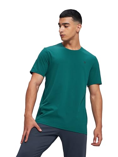 Image of TECHNOSPORT Men's Slim Fit Solid Crew Neck T-Shirt, Cotflex Quick Dry Wrinkle Resistant Polyester Sports Tee for Gym, Running, Training, Sports