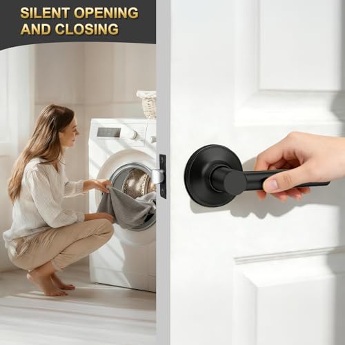 Brotima 5 Pack Passage Black Door Handles, Matte Black Keyless Door Lever Non-Locking Lever Set Indoor for Hallway Closet, Heavy Duty Door Handle Interior for Left Right Sided Doors - Thumbnail 2