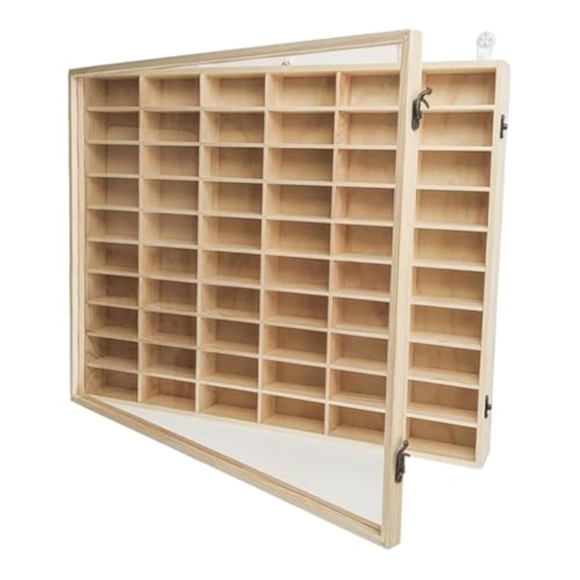 Wooden Toy Car Display Case Organizer with 60 Grid Storage