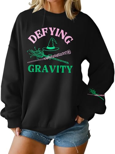 JINTING Musical Sweatshirt for Women - Defying Gravity Pink Green Musical Movie Fall Crew Neck Long Sleeve Pullover