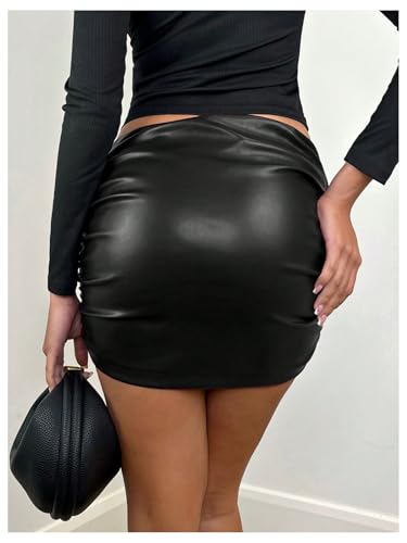 Floerns Women's Low Waist Ruched Side PU Leather Mini Skirt Bodycon Night Out Party Skirts2