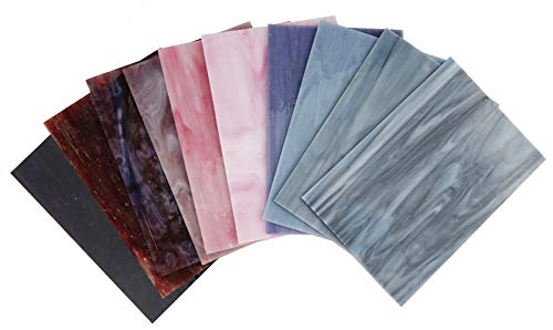 Lanyani（10 Sheets）Variety Stained Glass Sheets 4 X 6 Inch Opal Art Glass Pack Tiffany Glass, Mixed Textures #TOP2