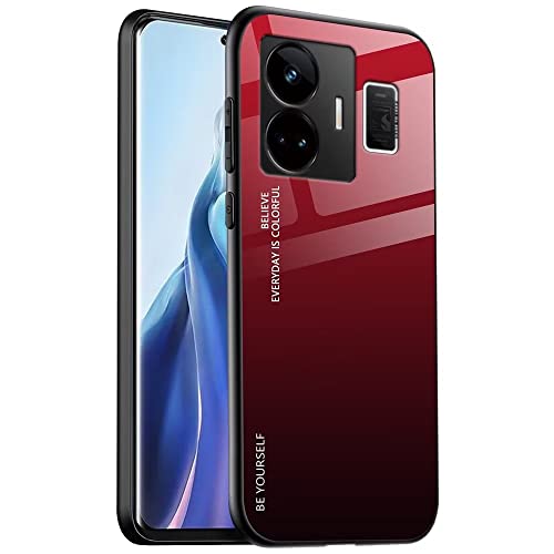 EASSGU Funda Adecuada para Realme GT3 / Realme GT Neo 5 (6.7' Inches), Carcasa Trasera de Vidrio Degradado, Funda para Teléfono Móvil Anticaída y Antiarañazos - Negro Rojo