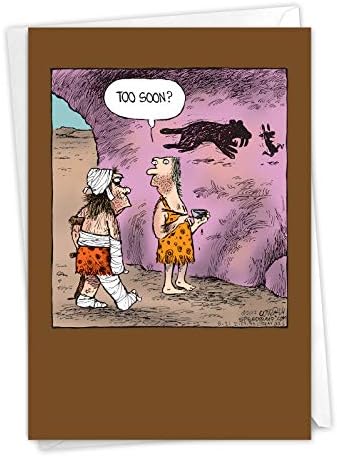 NobleWorks - Funny Get Well Soon Card with Envelope - Cartoon Humor, Feel Better Greeting - Caveman Drawing C6364GWG